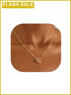 14K Gold Plated Love Knot Pendant Necklace Dainty